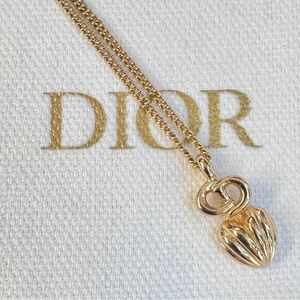 Authentic DIOR RARE Gold-Plated Heart/Logo Pendant Necklace (16-18”)